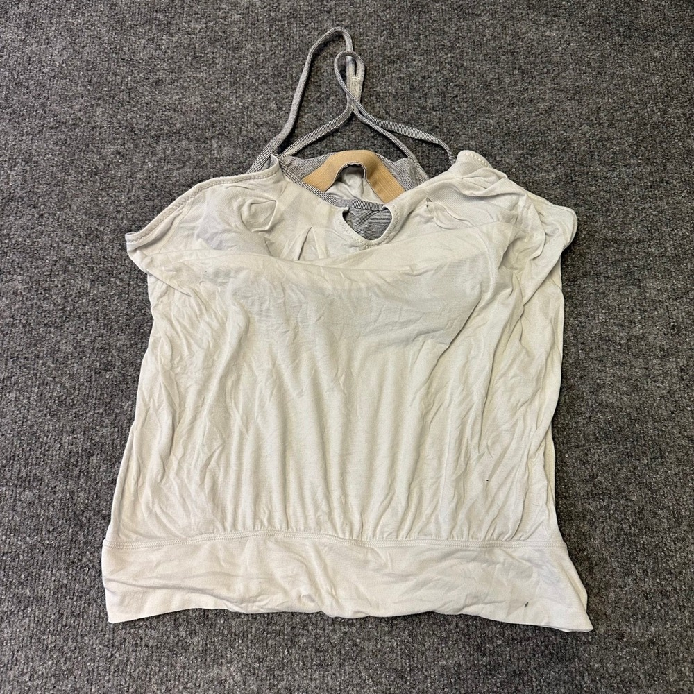 Lululemon Tank Top Womens Size 8 White Built-in Bra Strappy Back Yoga Athletic